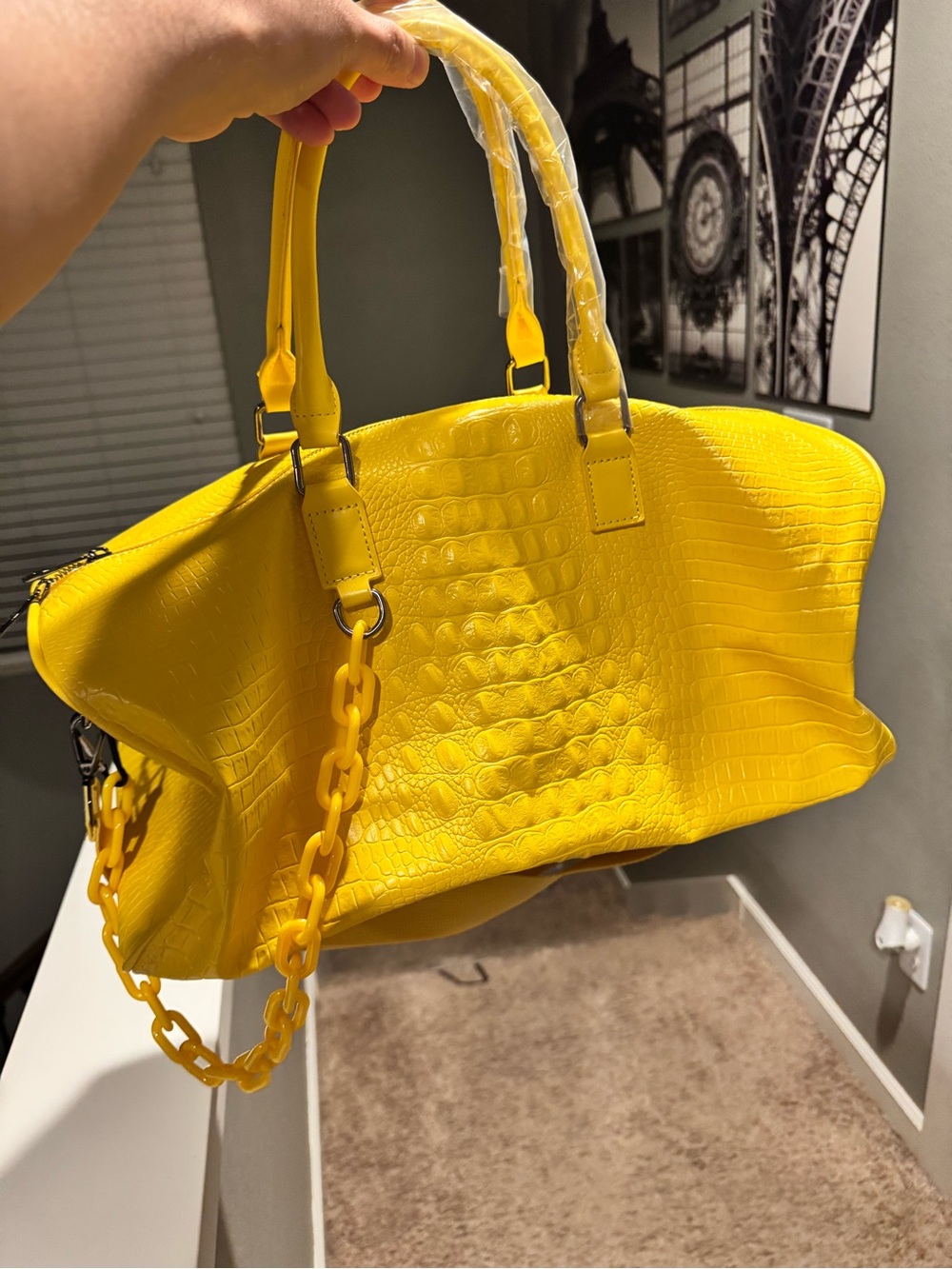 Yellow Privata Croc-Embossed Women's Satchel Bag